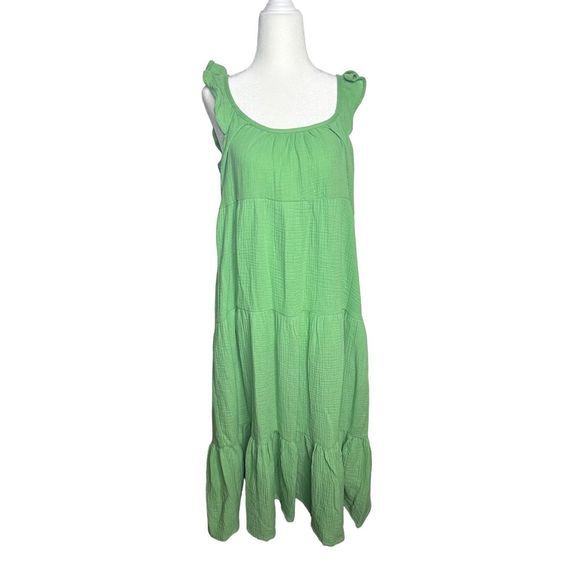 Marine Layer‎ Jude Flutter Sleeve Jade Sheen Midi Dress Sz Large Women's - Picture 2 of 6